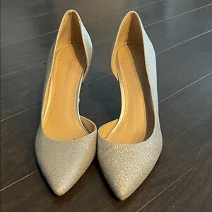 BCBG Silver Glitter Pointed Toe D'Orsay Heels